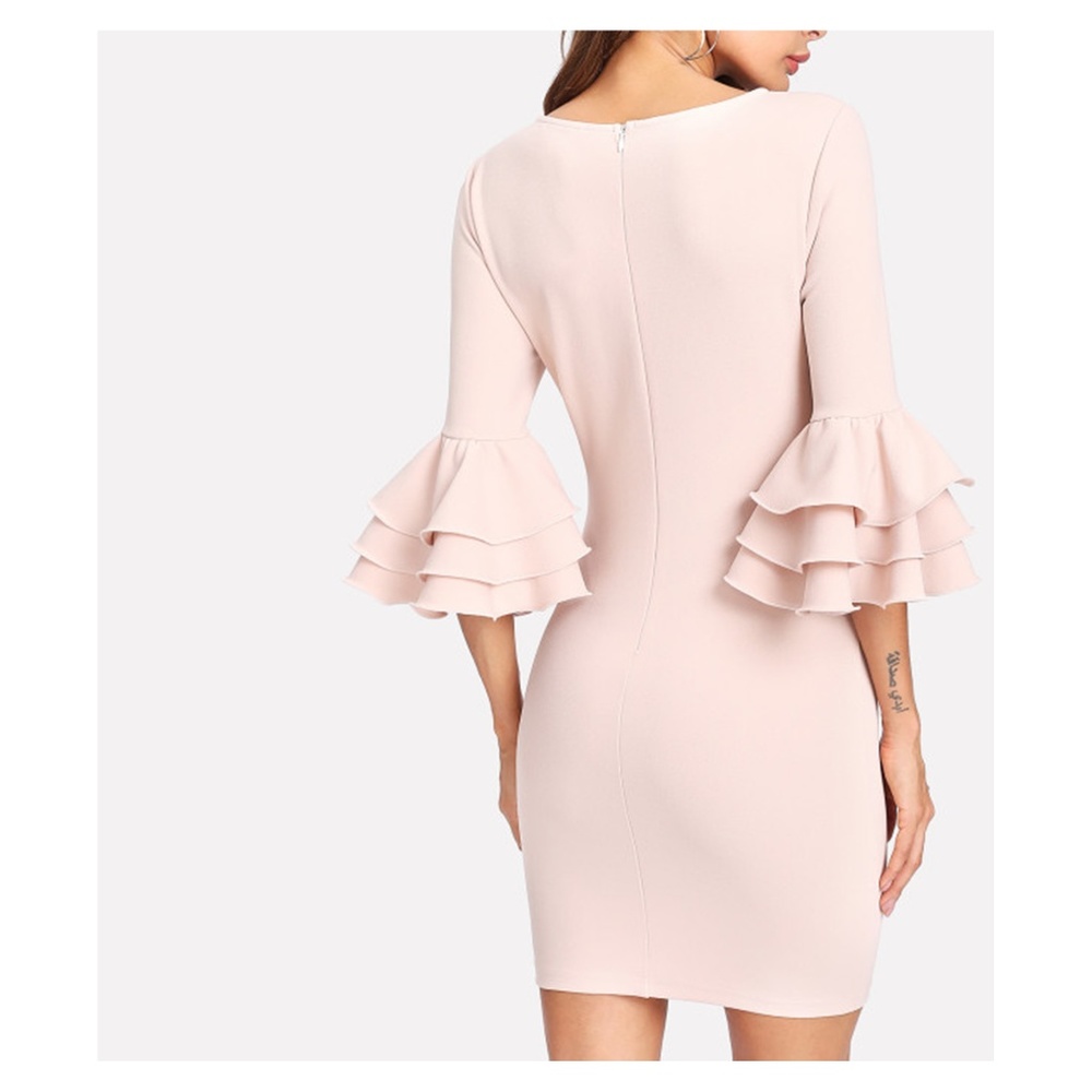 Nude Tiered Ruffle Sleeve Bodycon Dress - Picture 4 of 6